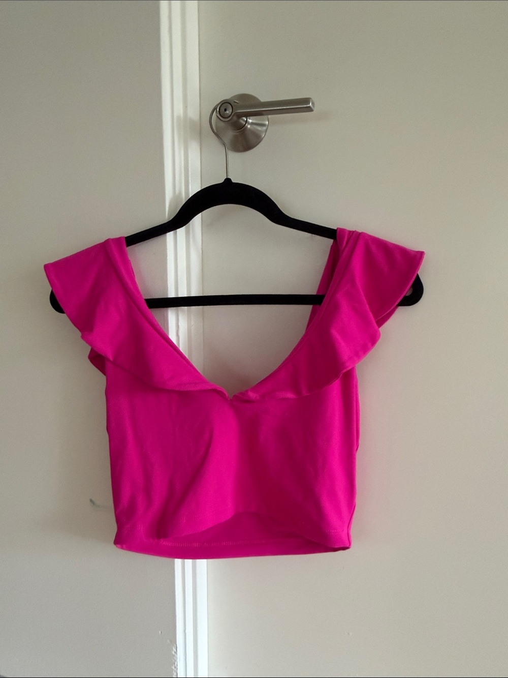 Susana Monaco Hot Pink Ruffle V-Neck Crop Top